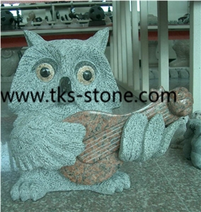 Owl Sculpture & Statue,Beige Granite Animal Sculpture,Garden Sculpture,Stone Animal Statue,Handcrafts,Handcarved Statues
