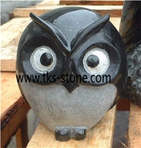 Owl Sculpture & Statue, Black Granite Animal Sculptures,Stone Owl Caving, Western Statues,Garden Sculptures