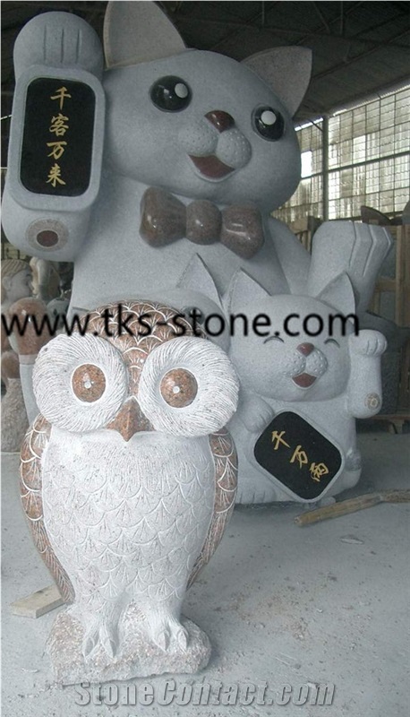 Owl Sculpture & Statue, Black Granite Animal Sculptures,Stone Owl Caving, Western Statues,Garden Sculptures