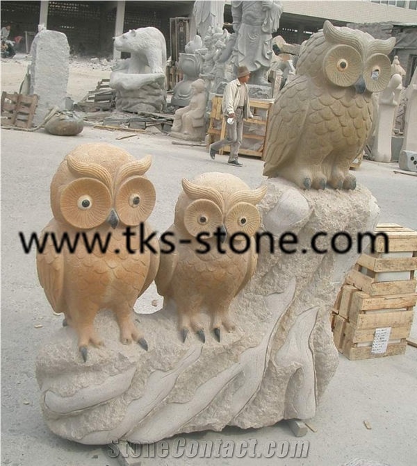 Owl Sculpture & Statue, Black Granite Animal Sculptures,Stone Owl Caving, Western Statues,Garden Sculptures
