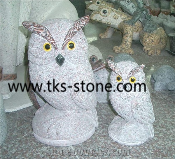 Owl Sculpture & Statue,Stone Owl Caving,Beige Granite Animal Sculptures,Statues