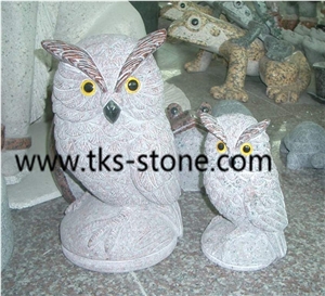 Owl Sculpture & Statue,Stone Owl Caving,Beige Granite Animal Sculptures,Statues