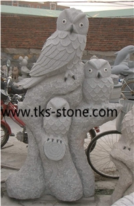 Owl Sculpture & Statue,Stone Owl Caving,Beige Granite Animal Sculptures,Statues