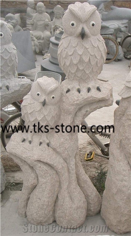 Owl Sculpture & Statue,Stone Owl Caving,Beige Granite Animal Sculptures,Statues