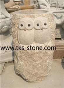 Owl Sculpture & Statue,Stone Owl Caving,Beige Granite Animal Sculptures,Statues