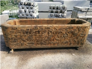 Rectangle Carving Beige Granite Flower Pots.Art Exterior Flower Pots