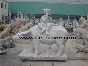 Sculpture & Statue,The Shepherd Boy Riding a Cow,Grey Granite Garden Sculpture,Landscape Sculptures,Statues
