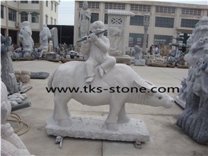 Sculpture & Statue,The Shepherd Boy Riding a Cow,Grey Granite Garden Sculpture,Landscape Sculptures,Statues