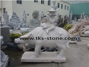 Sculpture & Statue,The Shepherd Boy Riding a Cow,Grey Granite Garden Sculpture,Landscape Sculptures,Statues