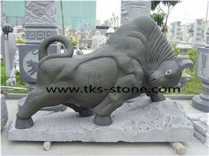 Stone Fighting Bull Caving,Fighting Cattle Sculptures,Cow Statues,Green Granite Animal Sculptures,Landscape Sculptures,Garden Sculptures