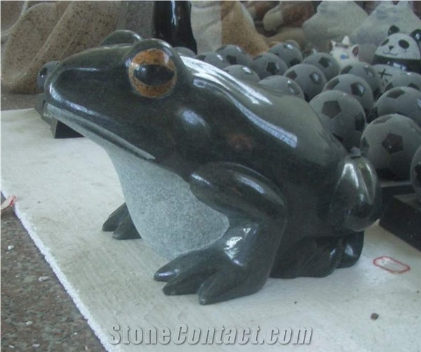 Stone Frog Sculpture & Statue,Caving Frog,Grey Granite Animal Sculptures, Garden Sculptures,Western Statues