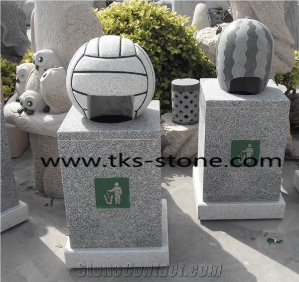 Stone Granite Garden Trash Can,Stone Mailbox,Trash Can Caving,Grey Granite Trash Can Sculpture