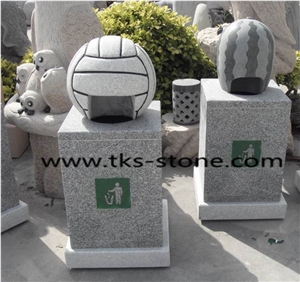 Stone Granite Garden Trash Can,Stone Mailbox,Trash Can Caving,Grey Granite Trash Can Sculpture