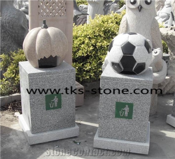 Stone Granite Garden Trash Can,Stone Mailbox,Trash Can Caving,Grey Granite Trash Can Sculpture