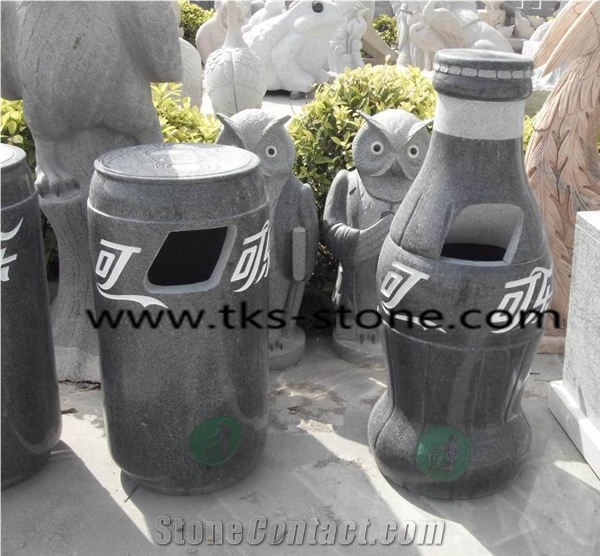 Stone Granite Garden Trash Can,Stone Mailbox,Trash Can Caving,Grey Granite Trash Can Sculpture