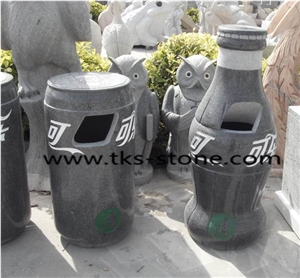 Stone Granite Garden Trash Can,Stone Mailbox,Trash Can Caving,Grey Granite Trash Can Sculpture