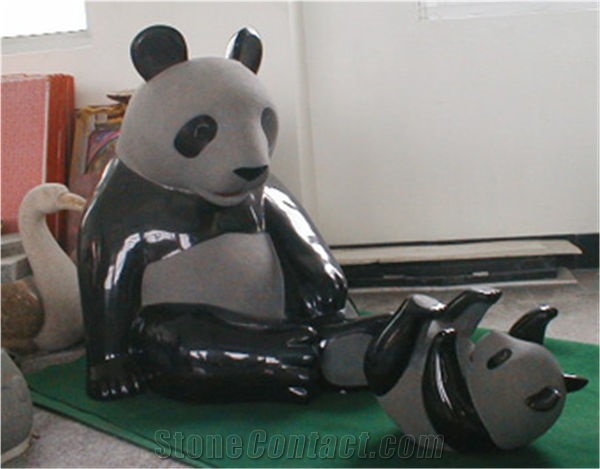 Stone Panda Sculpture & Statue,Panda Caving,Black Granite Animal Sculptures,Statues,Garden Sculptures,Handcarved Sculptures