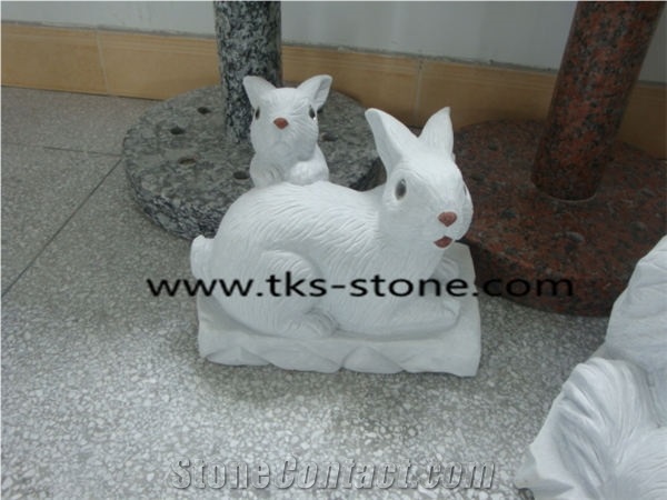 Stone Rabbit Caving,Rabbit Sculpture & Statue,White Granite Animal Sculptures