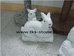 Stone Rabbit Caving,Rabbit Sculpture & Statue,White Granite Animal Sculptures