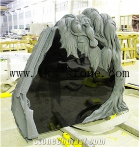 Stone Shanxi Black Granite Tombstone & Monument,Custom Monuments,Tree with Birds Carving Monument & Tombstone,Tombstone & Monument Design