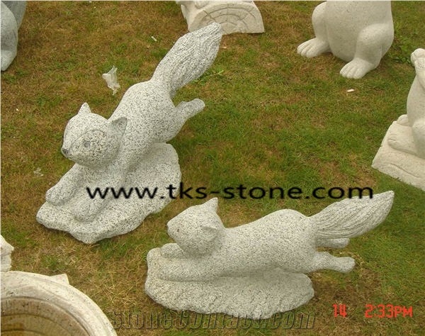 Stone Squirrel Caving, Squirrel Sculpture & Statue,Beige Granite Animal Sculptures,Garden Sculptures,Statues,Handcarved Sculptures