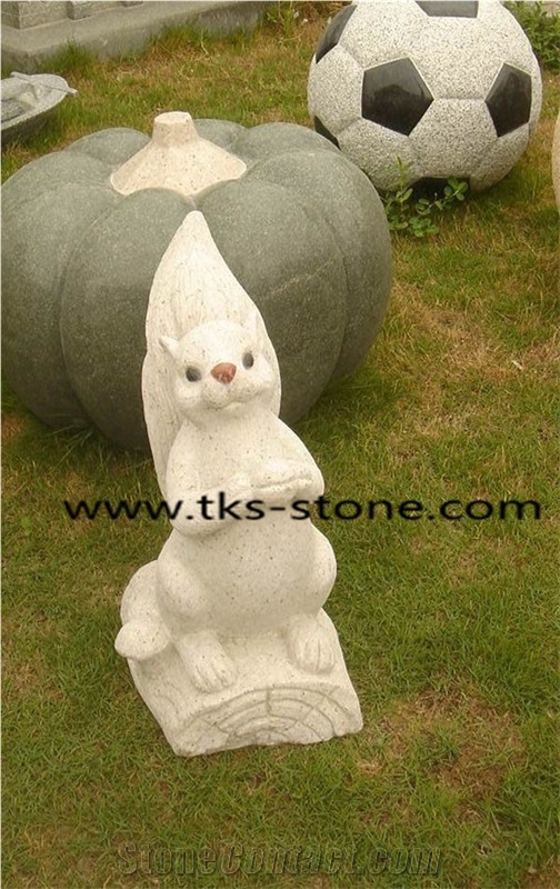Stone Squirrel Caving, Squirrel Sculpture & Statue,Beige Granite Animal Sculptures,Garden Sculptures,Statues,Handcarved Sculptures