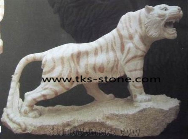 Stone Tiger Caving,Tiger Sculpture & Statue,Beige Granite Animal Sculptures,Garden Sculptures,Western Statues