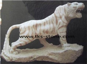 Stone Tiger Caving,Tiger Sculpture & Statue,Beige Granite Animal Sculptures,Garden Sculptures,Western Statues