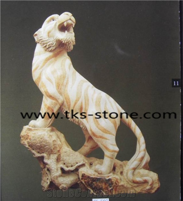 Stone Tiger Caving,Tiger Sculpture & Statue,Beige Granite Animal Sculptures,Garden Sculptures,Western Statues