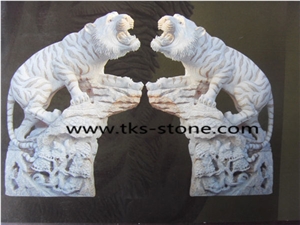 Stone Tiger Caving,Tiger Sculpture & Statue,Beige Granite Animal Sculptures,Garden Sculptures,Western Statues