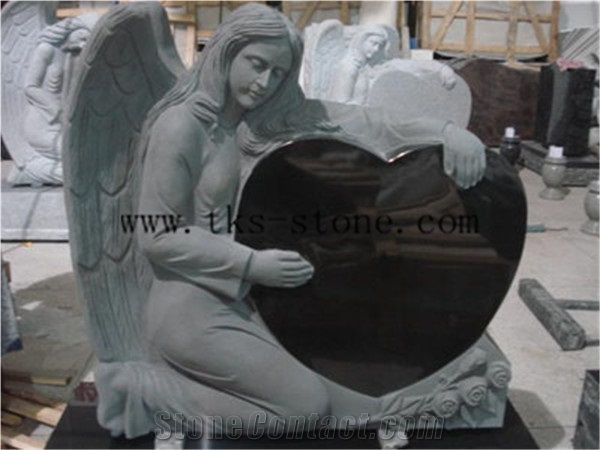 Stone Tombstone & Monument Caving,Angel Monuments,Grey Granite Angel Monuments,Western Style Monument & Tombstone Design, Sculpture Grey Granite Tombstone Design