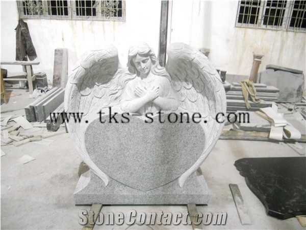 Stone Tombstone & Monument Caving,Angel Monuments,Grey Granite Angel Monuments,Western Style Monument & Tombstone Design, Sculpture Grey Granite Tombstone Design