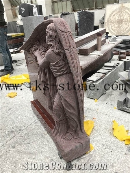 Stone Tombstone & Monument Caving,Angel Monuments,Grey Granite Angel Monuments,Western Style Monument & Tombstone Design, Sculpture Grey Granite Tombstone Design