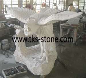 The Eagle Stretched Its Wings,Eagle Sculpture & Statue,Caving Eagle,White Granite Animal Sculptures,Statue,Landscape Sculptures
