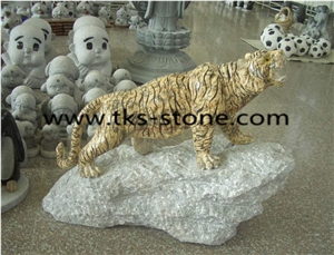 Tiger Sculptures & Statues, Yellow Granite Animal Statues, Garden Sculptures, Tiger Caving Sculptures