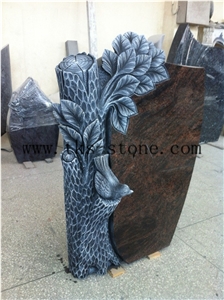 Tree Carving Headstone,Brown Granite Monument & Tombstone,Sculpture Tombstone