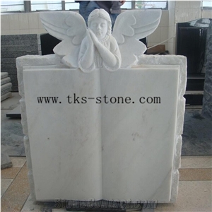 White Granite Angel Carving Monument & Tombstone,