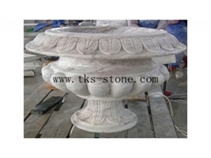 White Marble Flower Pots, Garden Villa Square Carving Flower Pots