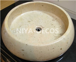 China Beige Limestone,Botticino Limestone/Coral Stone Round Shaped Basins,Bathroom Sinks