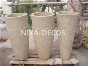China Beige Limestone,Botticino Limestone/Coral Stone Round Shaped Basins,Bathroom Sinks