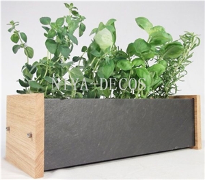 China Black Slate Street Flower Pot,Garden Planter Pot,Exterior Stone Decor