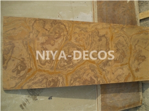 China Dark Yellow Limestone Slabs -Tiger Skin Coral Stone/Shell Stone Tiles