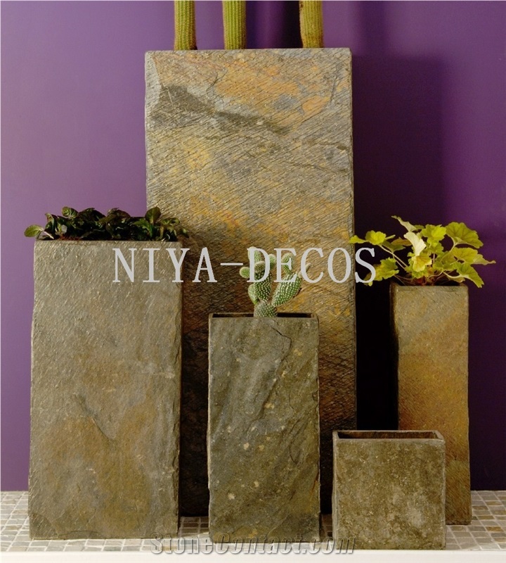 China Rustic Slate Flower Stand,Planters Pot for Garden Decoration,Landscaping Stone