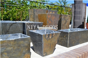 China Rustic Slate Flower Stand,Planters Pot for Garden Decoration,Landscaping Stone