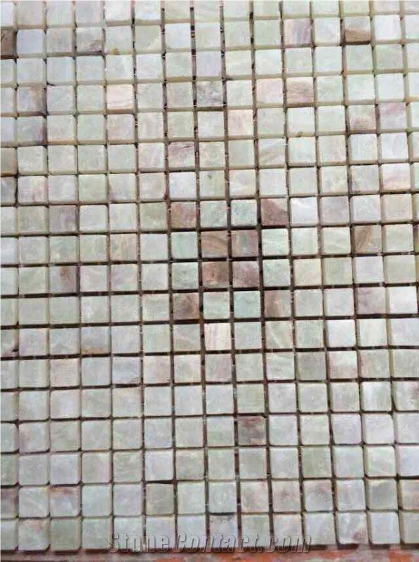 White/Light Green Afghan Mono Onyx Mosaic Tile
