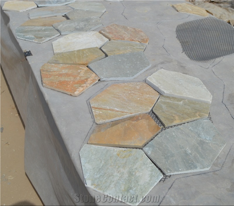 Fargo 014 China Yellow Slate Random Flagstone, Yellow Slate Irregular Flagstone for Wall Cladding/Road Paving
