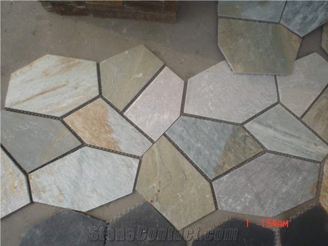 Fargo 014 China Yellow Slate Random Flagstone, Yellow Slate Irregular Flagstone for Wall Cladding/Road Paving