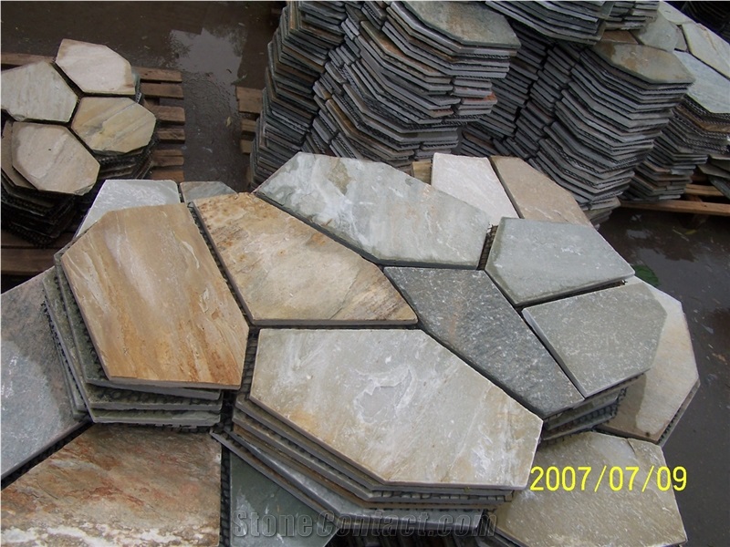 Fargo 014 China Yellow Slate Random Flagstone, Yellow Slate Irregular Flagstone for Wall Cladding/Road Paving