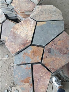 Fargo 1120 Multicolor Slate Random Flagstone, Rusty Slate Irregular Wall Cladding Stone, Flagstone for Road Paving