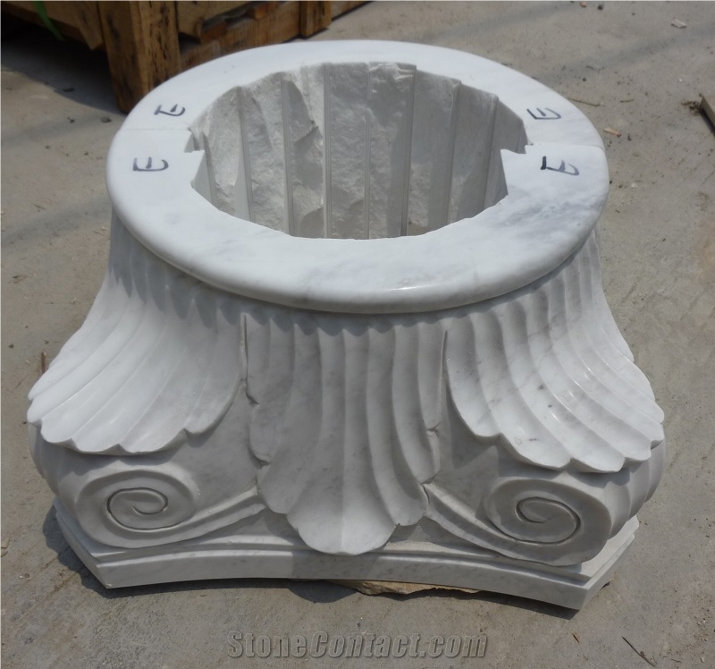 Fargo Bianco Carrara White Marble Column Tops, White Marble Polished Roman Column Tops